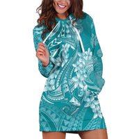 Teal Polynesia Hammerhead Shark Tattoo With Plumeria Lei Hoodie Dress