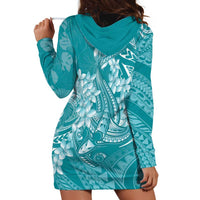 Teal Polynesia Hammerhead Shark Tattoo With Plumeria Lei Hoodie Dress