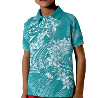 Teal Polynesia Hammerhead Shark Tattoo With Plumeria Lei Kid Polo Shirt