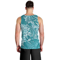 Teal Polynesia Hammerhead Shark Tattoo With Plumeria Lei Men Tank Top