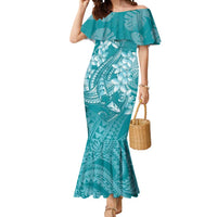 Teal Polynesia Hammerhead Shark Tattoo With Plumeria Lei Mermaid Dress LT14 Women Teal - Polynesian Pride