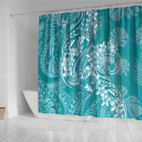 Teal Polynesia Hammerhead Shark Tattoo With Plumeria Lei Shower Curtain