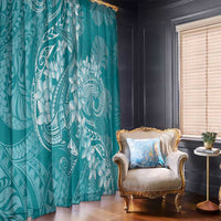 Teal Polynesia Hammerhead Shark Tattoo With Plumeria Lei Window Curtain