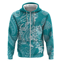 Teal Polynesia Hammerhead Shark Tattoo With Plumeria Lei Zip Hoodie LT14 Zip Hoodie Teal - Polynesian Pride