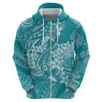 Teal Polynesia Hammerhead Shark Tattoo With Plumeria Lei Zip Hoodie LT14 - Polynesian Pride