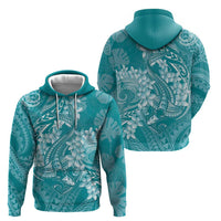 Teal Polynesia Hammerhead Shark Tattoo With Plumeria Lei Zip Hoodie LT14 - Polynesian Pride