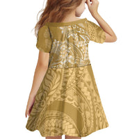 Yellow Polynesia Hammerhead Shark Tattoo With Plumeria Lei Family Matching Short Sleeve Bodycon Dress and Hawaiian Shirt