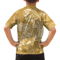 Yellow Polynesia Hammerhead Shark Tattoo With Plumeria Lei Family Matching Summer Maxi Dress and Hawaiian Shirt