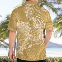 Yellow Polynesia Hammerhead Shark Tattoo With Plumeria Lei Hawaiian Shirt