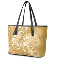 Yellow Polynesia Hammerhead Shark Tattoo With Plumeria Lei Leather Tote Bag LT14 - Polynesian Pride