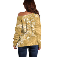 Yellow Polynesia Hammerhead Shark Tattoo With Plumeria Lei Off Shoulder Sweater LT14 - Polynesian Pride