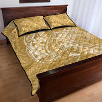 Yellow Polynesia Hammerhead Shark Tattoo With Plumeria Lei Quilt Bed Set