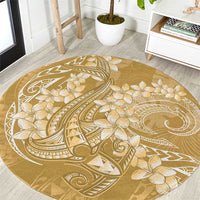 Yellow Polynesia Hammerhead Shark Tattoo With Plumeria Lei Round Carpet LT14 Yellow - Polynesian Pride