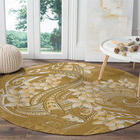 Yellow Polynesia Hammerhead Shark Tattoo With Plumeria Lei Round Carpet LT14 - Polynesian Pride