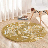 Yellow Polynesia Hammerhead Shark Tattoo With Plumeria Lei Round Carpet LT14 - Polynesian Pride