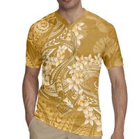 Yellow Polynesia Hammerhead Shark Tattoo With Plumeria Lei Rugby Jersey