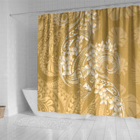 Yellow Polynesia Hammerhead Shark Tattoo With Plumeria Lei Shower Curtain