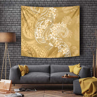 Yellow Polynesia Hammerhead Shark Tattoo With Plumeria Lei Tapestry