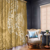 Yellow Polynesia Hammerhead Shark Tattoo With Plumeria Lei Window Curtain