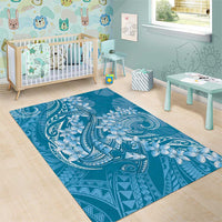 Blue Polynesia Hammerhead Shark Tattoo With Plumeria Lei Area Rug