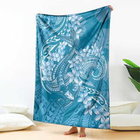 Blue Polynesia Hammerhead Shark Tattoo With Plumeria Lei Blanket