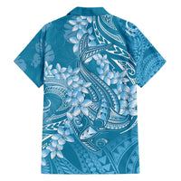 Blue Polynesia Hammerhead Shark Tattoo With Plumeria Lei Hawaiian Shirt