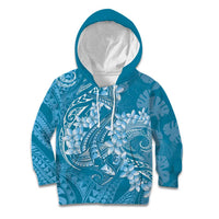 Blue Polynesia Hammerhead Shark Tattoo With Plumeria Lei Kid Hoodie
