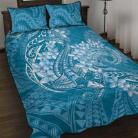 Blue Polynesia Hammerhead Shark Tattoo With Plumeria Lei Quilt Bed Set