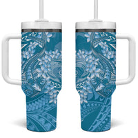 Blue Polynesia Hammerhead Shark Tattoo With Plumeria Lei Tumbler With Handle