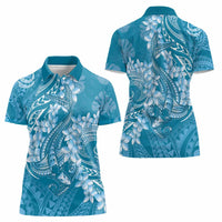 Blue Polynesia Hammerhead Shark Tattoo With Plumeria Lei Women Polo Shirt