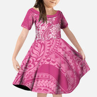 Pink Polynesia Hammerhead Shark Tattoo With Plumeria Lei Family Matching Off Shoulder Maxi Dress and Hawaiian Shirt