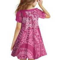 Pink Polynesia Hammerhead Shark Tattoo With Plumeria Lei Family Matching Short Sleeve Bodycon Dress and Hawaiian Shirt