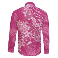 Pink Polynesia Hammerhead Shark Tattoo With Plumeria Lei Family Matching Short Sleeve Bodycon Dress and Hawaiian Shirt