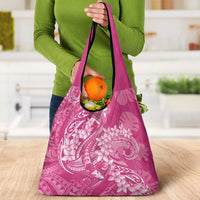 Pink Polynesia Hammerhead Shark Tattoo With Plumeria Lei Grocery Bag