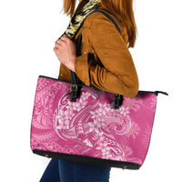 Pink Polynesia Hammerhead Shark Tattoo With Plumeria Lei Leather Tote Bag LT14 Pink - Polynesian Pride