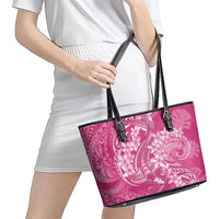 Pink Polynesia Hammerhead Shark Tattoo With Plumeria Lei Leather Tote Bag LT14 - Polynesian Pride