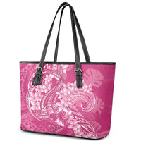 Pink Polynesia Hammerhead Shark Tattoo With Plumeria Lei Leather Tote Bag LT14 - Polynesian Pride