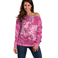 Pink Polynesia Hammerhead Shark Tattoo With Plumeria Lei Off Shoulder Sweater LT14 Women Pink - Polynesian Pride