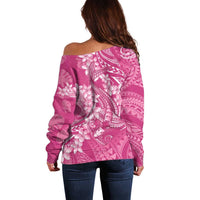 Pink Polynesia Hammerhead Shark Tattoo With Plumeria Lei Off Shoulder Sweater LT14 - Polynesian Pride