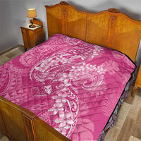 Pink Polynesia Hammerhead Shark Tattoo With Plumeria Lei Quilt