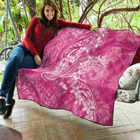 Pink Polynesia Hammerhead Shark Tattoo With Plumeria Lei Quilt