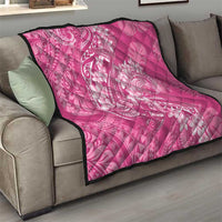 Pink Polynesia Hammerhead Shark Tattoo With Plumeria Lei Quilt