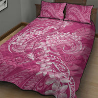 Pink Polynesia Hammerhead Shark Tattoo With Plumeria Lei Quilt Bed Set