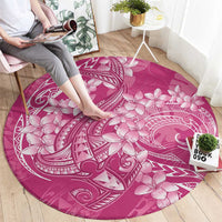 Pink Polynesia Hammerhead Shark Tattoo With Plumeria Lei Round Carpet LT14 - Polynesian Pride