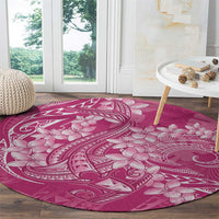 Pink Polynesia Hammerhead Shark Tattoo With Plumeria Lei Round Carpet LT14 - Polynesian Pride