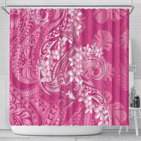 Pink Polynesia Hammerhead Shark Tattoo With Plumeria Lei Shower Curtain