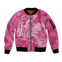Pink Polynesia Hammerhead Shark Tattoo With Plumeria Lei Sleeve Zip Bomber Jacket