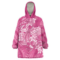 Pink Polynesia Hammerhead Shark Tattoo With Plumeria Lei Wearable Blanket Hoodie