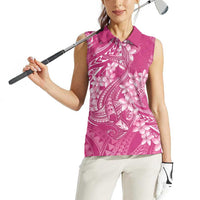Pink Polynesia Hammerhead Shark Tattoo With Plumeria Lei Women Sleeveless Polo Shirt