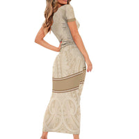 Mauri Ribaberiki Kiribati Family Matching Short Sleeve Bodycon Dress and Hawaiian Shirt Cowrie Shells Lei Palm Leaf Weaving